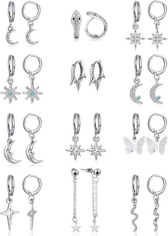 12 Pairs Dangle Hoop Earrings Aesthetic Huggie Earrings with Charms Small Drop Pendant Hoop Earrings for Women in Saudi Arabia