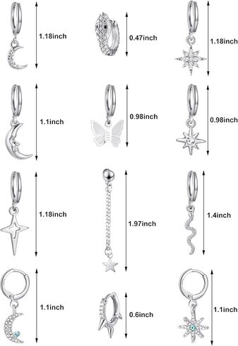 12 Pairs Dangle Hoop Earrings Aesthetic Huggie Earrings with Charms Small Drop Pendant Hoop Earrings for Women in Saudi Arabia