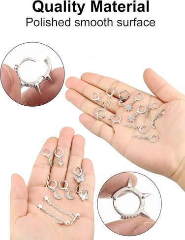 12 Pairs Dangle Hoop Earrings Aesthetic Huggie Earrings with Charms Small Drop Pendant Hoop Earrings for Women in Saudi Arabia