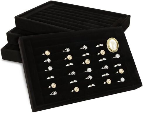 LOEQIAN 4 قطع من الأقراط الدائرية المخملية السوداء صواني العرض، 7 فتحات صينية المجوهرات حامل القرط لتنظيم بيع حلقات الأقراط in Kuwait