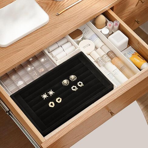 LOEQIAN 4 قطع من الأقراط الدائرية المخملية السوداء صواني العرض، 7 فتحات صينية المجوهرات حامل القرط لتنظيم بيع حلقات الأقراط in Kuwait