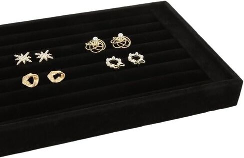 LOEQIAN 4 قطع من الأقراط الدائرية المخملية السوداء صواني العرض، 7 فتحات صينية المجوهرات حامل القرط لتنظيم بيع حلقات الأقراط in Kuwait