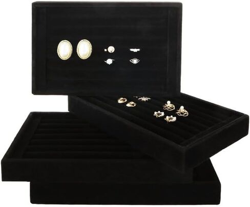 LOEQIAN 4 قطع من الأقراط الدائرية المخملية السوداء صواني العرض، 7 فتحات صينية المجوهرات حامل القرط لتنظيم بيع حلقات الأقراط in Kuwait