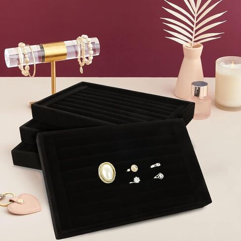 LOEQIAN 4 قطع من الأقراط الدائرية المخملية السوداء صواني العرض، 7 فتحات صينية المجوهرات حامل القرط لتنظيم بيع حلقات الأقراط in Kuwait