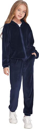 Greatchy ملابس رياضية للبنات بدلة رياضية قطعتين ملابس مخملية قطيفة ملابس نشطة بسحاب هوديي Sweatpants بذلات رياضية in Kuwait