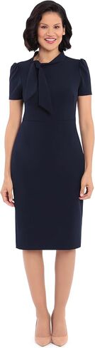 Maggy London Women's Midi Short Sleeve Sheath with Neck Tie Career Office Work Wear in Kuwait