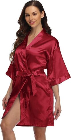Valennia Women Satin Robe Wedding Shower Party Bathrobe Silky Kimono For Bride and Bridesmaids in Kuwait
