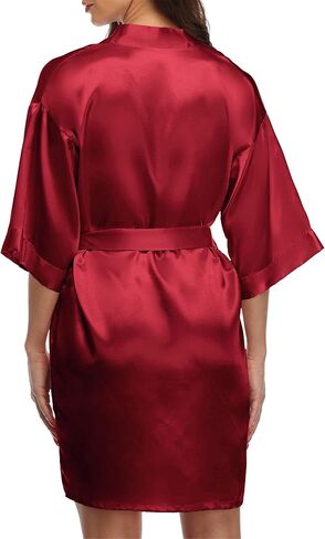 Valennia Women Satin Robe Wedding Shower Party Bathrobe Silky Kimono For Bride and Bridesmaids in Kuwait