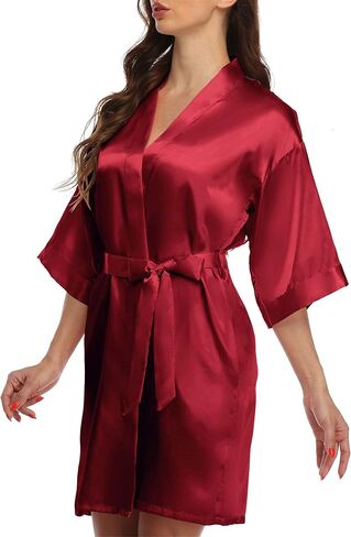 Valennia Women Satin Robe Wedding Shower Party Bathrobe Silky Kimono For Bride and Bridesmaids in Kuwait