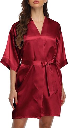 Valennia Women Satin Robe Wedding Shower Party Bathrobe Silky Kimono For Bride and Bridesmaids in Kuwait