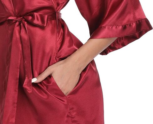 Valennia Women Satin Robe Wedding Shower Party Bathrobe Silky Kimono For Bride and Bridesmaids in Kuwait