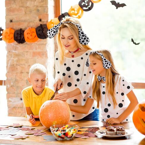 168 Pcs Halloween Dalmatian Costume Set, 2 Sets of Puppy Dog Ears Headbands, PU Leather Collar Chokers, Dalmatian Bow Ties and Tails Felt Circles Pads for Halloween Christmas Cosplay Party Supplies in Saudi Arabia