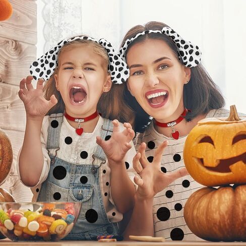 168 Pcs Halloween Dalmatian Costume Set, 2 Sets of Puppy Dog Ears Headbands, PU Leather Collar Chokers, Dalmatian Bow Ties and Tails Felt Circles Pads for Halloween Christmas Cosplay Party Supplies in Saudi Arabia