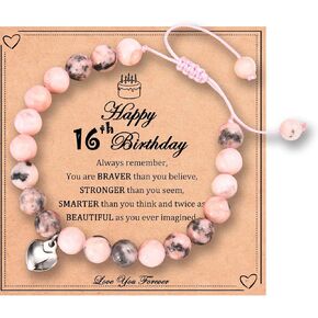 oavook 12-21 سنة هدايا عيد ميلاد فتاة، سوار الحجر الطبيعي الوردي مع بطاقة هدية ملهمة لابنة / حفيدة / ابنة أخت فكرة الهدايا فتاة في سن المراهقة in Kuwait