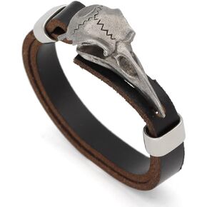 YWMAN Odin's Ravens Cowhide Bracelet - Viking Pirate Adjustable Skull Head Bracelet for Men and Women in Kuwait