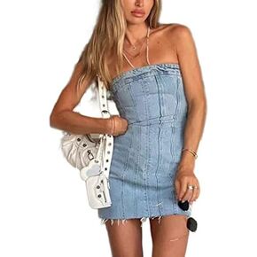 Sexy Denim Summer Dresses 2023 Women Y2k Clothing Jeans Tube Backless Bodycon Mini Dress Western Cowgirl Streetwear