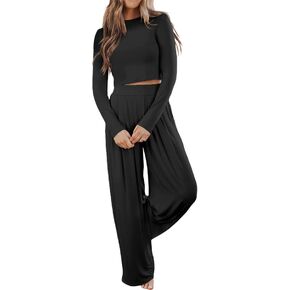 Ezbelle Womens Fall Fashion Lounge Sets Pajama Two Piece Cropped Pullover Sweatsuits Outfits Casual Loungewear