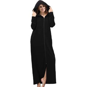 COLORFULLEAF Women's Zip Up Robes Long Sleeve Hooded Fleece Bathrobe Soft Warm Housecoat Loungewear with Pockets in Kuwait