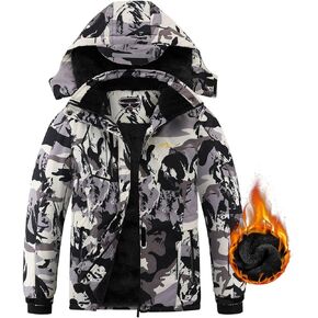 COOKFIP Kid's Ski Jacket Waterproof Boy's and Girl's Warm Fleece Winter Jacket Windproof Hooded Snow Coat