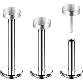 3pcs G23 Titanium 20G/18G/16G 6mm/8mm/10mm/12mm Press Fit Threadless Push Pop 2.5mm 3mm 4mm Flat Top 4mm Flat Back Piercing Lip Stud Earring Labret Monroe Lip Ring Tragus Cartilage Earring Stud