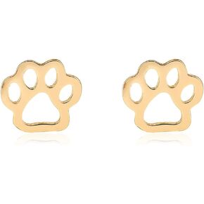 Minimalist Paw Small Stud Earrings for Women Girls Stainless Steel Hypoallergenic Hollow-out Puppy Cat Dog Animal Pawprint Cartilage Tragus Post Pin Nickel Free Piercing Christmas Birthday Jewelry Dainty Gifts for Daughter Niece