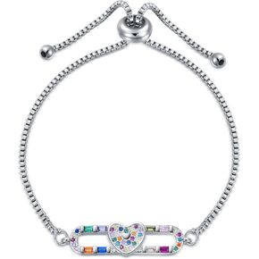 VIJASHOP Link Bracelet for Women Multicolored Cubic Zirconia Link Tennis Bracelet Adjustable Charm Bracelet Chain Jewelry Birthday Christmas Gifts for Mom Girls Wife Her