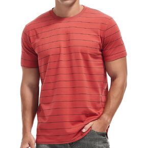 تي شيرت VEIISAR رجالي بياقة دائرية مخططة تي شيرت قطني كاجوال عتيق in Kuwait