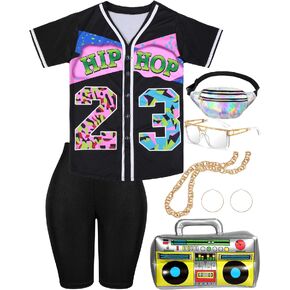 80s/90s Outfit for Women Hip Hop Costume Kit 90s Rapper Accessories Baseball Jersey Fanny Pack Yoga Pant
