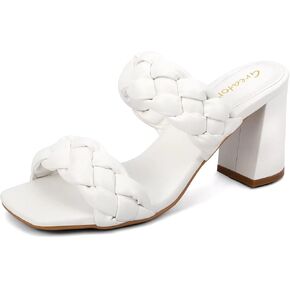 Greatonu Women's Braided Heeled Sandals Square Open Toe Summer Heels Slip On Dressy Sandals with Chunky Heel in Kuwait