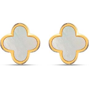 LeCalla 925 Sterling Silver 14K Gold-Plated Mother of Pearl Zirconia Stud Clover Flower Duck Dangle Earrings for Women Teen in Kuwait