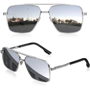 نظارات شمسية LUENX Aviator للرجال، إطار مستطيل كبير الحجم عصري للحماية من الأشعة فوق البنفسجية 400 in Kuwait