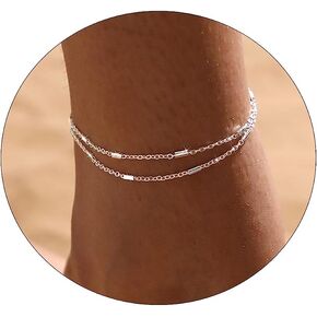 Feskive Layered Ankle Bracelets for Women 18K Gold Plated Dainty Fishbone Snake Chain Fine Bead Paperclip Peach Heart Anklets for Women Waterproof Minimalist Simple Anklets For Teen Girls Fashion Summer Jewelry Anklet For Women