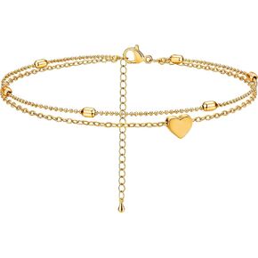 Kyerlyn Dainty Simple Chain Anklet for Women 18k Gold/Silver Plated Summer Beach Beaded Evil Eye Moon Figaro Butterfly Satellite Cuban Pearl Flat Marina Anklet Gift in Kuwait