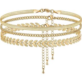 Kyerlyn Dainty Simple Chain Anklet for Women 18k Gold/Silver Plated Summer Beach Beaded Evil Eye Moon Figaro Butterfly Satellite Cuban Pearl Flat Marina Anklet Gift