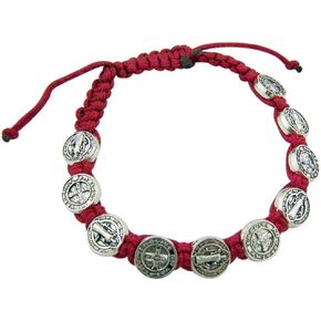 Saint St Benedict Medal on Adjustable Red Cord Bracelet, 8 Inch in Saudi Arabia