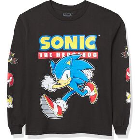 تي شيرت SEGA للأولاد Sonic the Hedgehog بأكمام طويلة - تي شيرت Sonic، Tails، Knuckles Sega، أسود، 4 US in Saudi Arabia