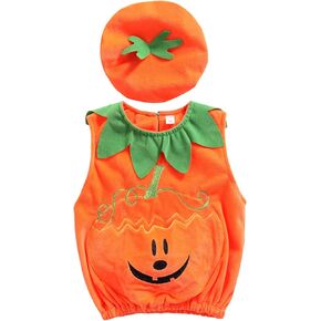 Toddler Baby Boy Girl Halloween Pumpkin Costumes Romper Bodysuit Sleeveless Tops & Hat kids Halloween Outfits