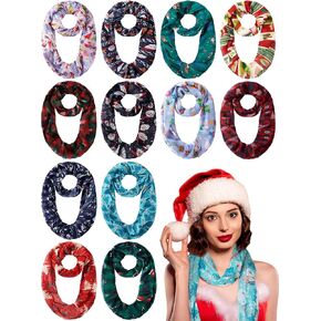 Shinymoon 12 Pcs Christmas Loop Christmas Scarf Soft Lightweight Artistic Scarf Winter Circle Holiday Scarves for Women Girls Gift in Saudi Arabia