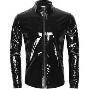 FEOYA Leather Shirt Men Shiny Slim Fit Tank Top Sexy Faux Leather Latex Clothing Wetlook Club Party Undershirts