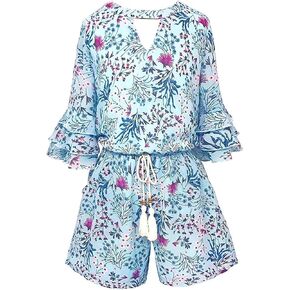 Smukke, Big Girls Tween Floral Printed Tier Ruffle Sleeves Romper (Many Options) with Pockets, 7-16 in Saudi Arabia