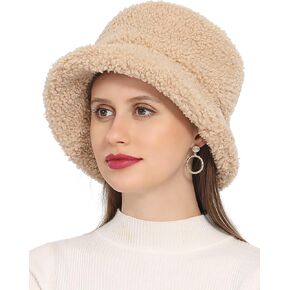 Furry Faux Fur Bucket Hat for Women Warm Winter Plush Fully Fisherman Cap in Saudi Arabia