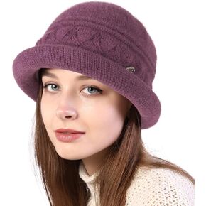 Women Winter Knit 1920s Vintage Bucket Bowler Hat Round Brim Warm Hat in Saudi Arabia