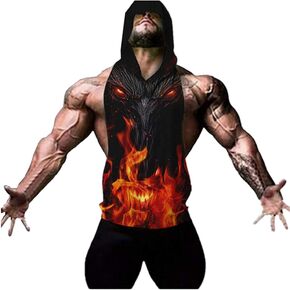 Cabeen Men's Workout Hoodies 3D Print Bodybuilding Sport Gym Tank Tops Sleeveless Shirt