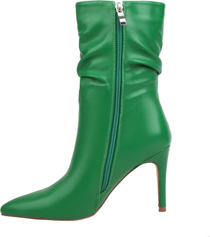 vivianly Womens Pointed Toe Heel Boots Stiletto Heels Mid-Calf Boots Zipper Booties in Kuwait