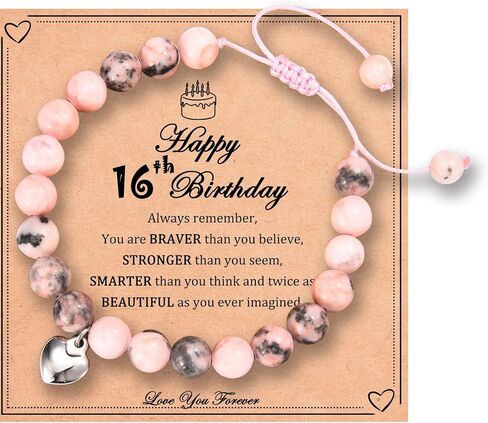 oavook 12-21 سنة هدايا عيد ميلاد فتاة، سوار الحجر الطبيعي الوردي مع بطاقة هدية ملهمة لابنة / حفيدة / ابنة أخت فكرة الهدايا فتاة في سن المراهقة in Kuwait
