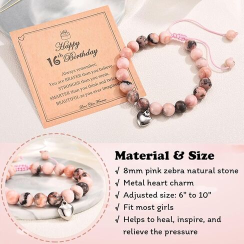oavook 12-21 سنة هدايا عيد ميلاد فتاة، سوار الحجر الطبيعي الوردي مع بطاقة هدية ملهمة لابنة / حفيدة / ابنة أخت فكرة الهدايا فتاة في سن المراهقة in Kuwait