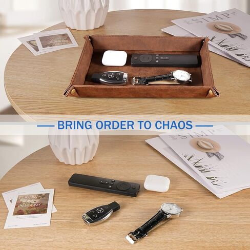 مجموعة تنظيم تخزين سطح المكتب من SITHON Valet Tray - 2 صينية كاتشال من جلد البولي يوريثان بجانب السرير وحامل العلبة منضدة لجهاز التحكم عن بعد، والمفاتيح، والهاتف، والمحفظة، والعملة المعدنية، والمجوهرات، بني in Kuwait