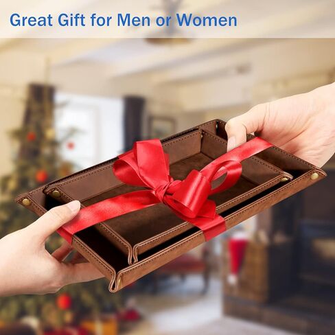 مجموعة تنظيم تخزين سطح المكتب من SITHON Valet Tray - 2 صينية كاتشال من جلد البولي يوريثان بجانب السرير وحامل العلبة منضدة لجهاز التحكم عن بعد، والمفاتيح، والهاتف، والمحفظة، والعملة المعدنية، والمجوهرات، بني in Kuwait