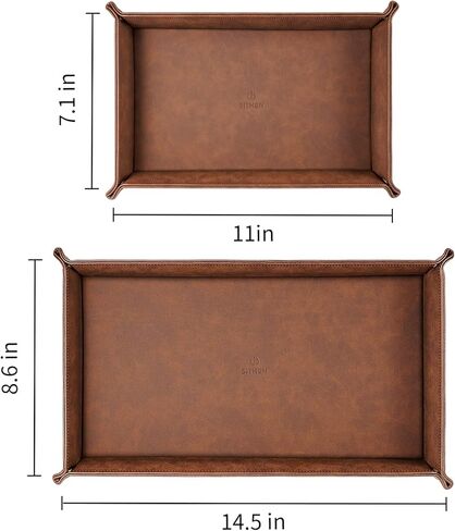 مجموعة تنظيم تخزين سطح المكتب من SITHON Valet Tray - 2 صينية كاتشال من جلد البولي يوريثان بجانب السرير وحامل العلبة منضدة لجهاز التحكم عن بعد، والمفاتيح، والهاتف، والمحفظة، والعملة المعدنية، والمجوهرات، بني in Kuwait