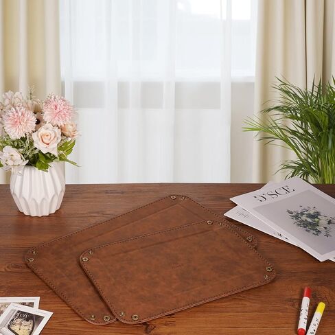 مجموعة تنظيم تخزين سطح المكتب من SITHON Valet Tray - 2 صينية كاتشال من جلد البولي يوريثان بجانب السرير وحامل العلبة منضدة لجهاز التحكم عن بعد، والمفاتيح، والهاتف، والمحفظة، والعملة المعدنية، والمجوهرات، بني in Kuwait